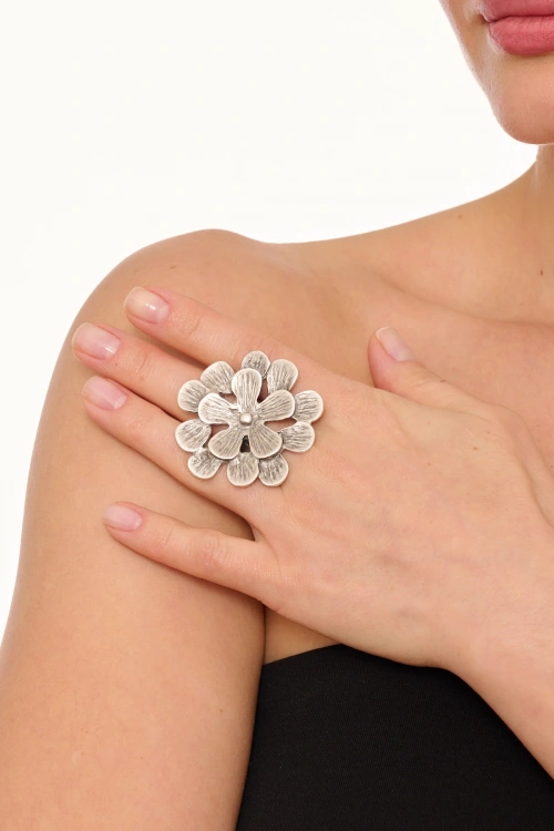 Kiraz Silver Plated Flower Ring