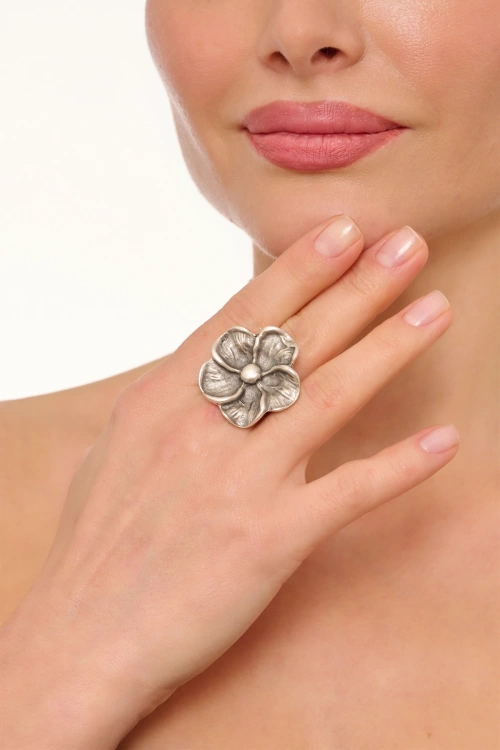 Kiraz Silver Plated Flower Ring