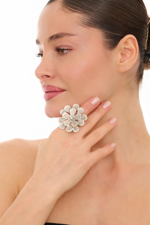 Kiraz Silver Plated Flower Ring