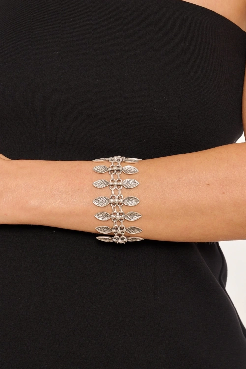Kiraz Silver Plated Leaf Bracelet