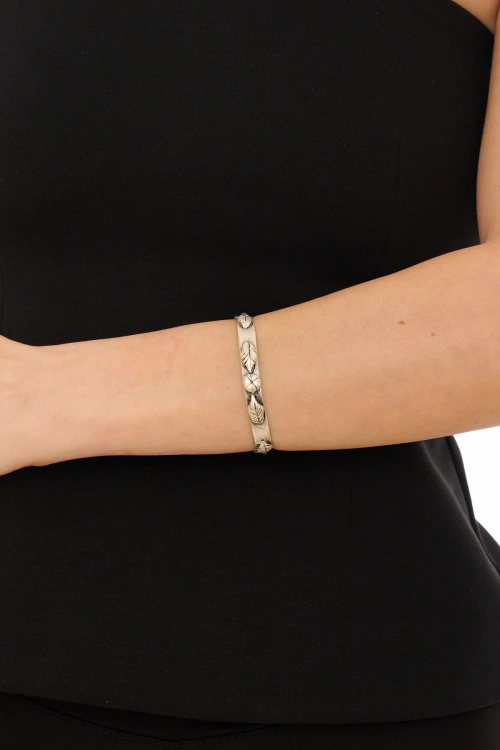 Kiraz Silver Plated Leaf Bracelet