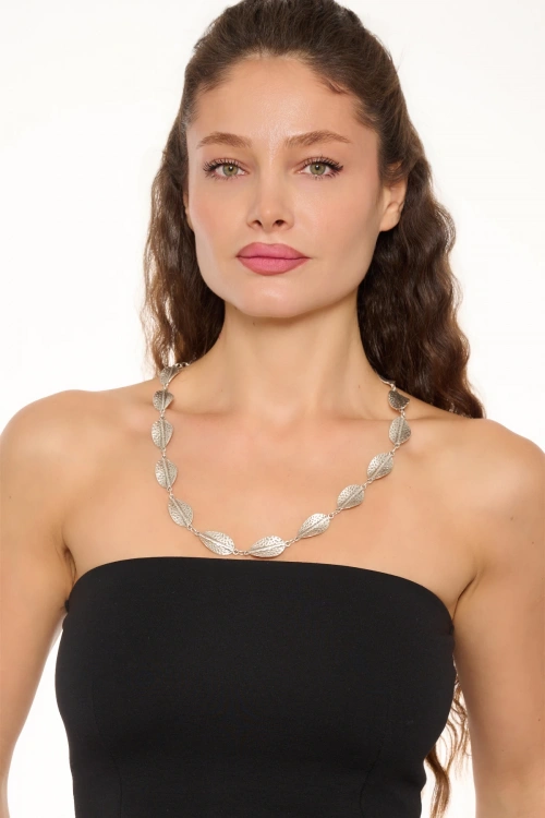 Kiraz Silver Plated Leaf Necklace