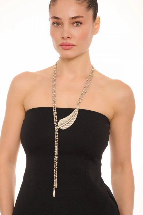 Kiraz Silver Plated Leaf Necklace