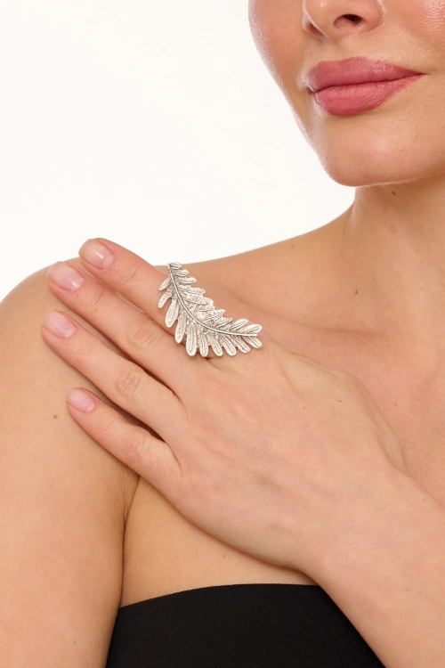 Kiraz Silver Plated Leaf Ring