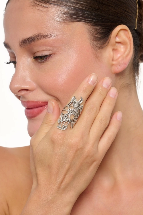 Kiraz Silver Plated Leaf Ring
