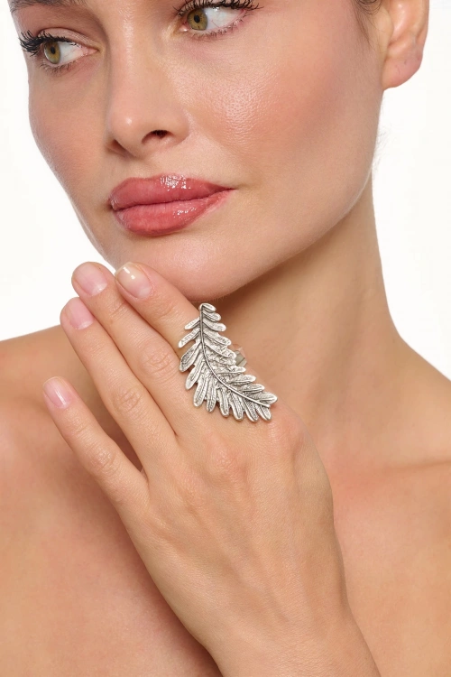 Kiraz Silver Plated Leaf Ring