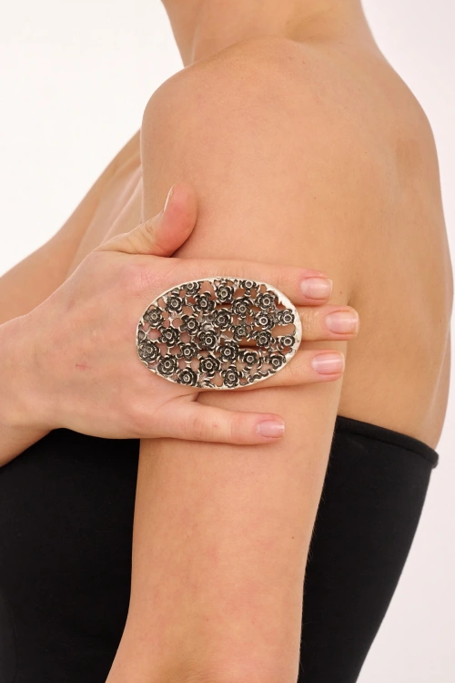 Kiraz Silver Plated Multi Flowers Ring