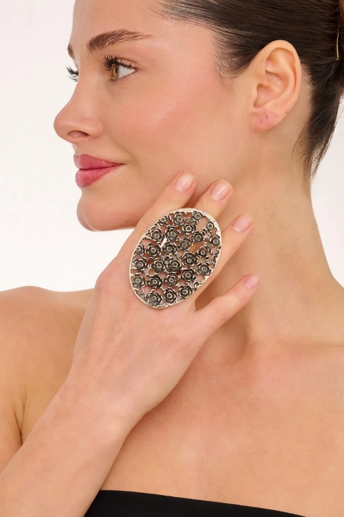 Kiraz Silver Plated Multi Flowers Ring