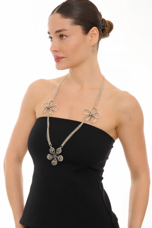 Kiraz Silver Plated Flower Necklace
