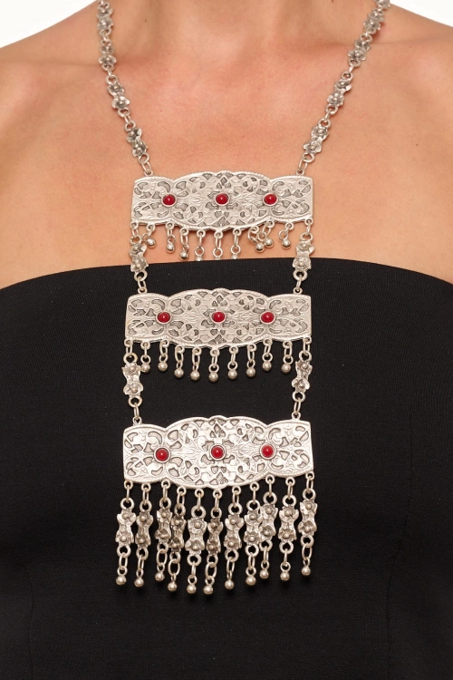 Kiraz Burgundy Stoned Silver Plated Necklace