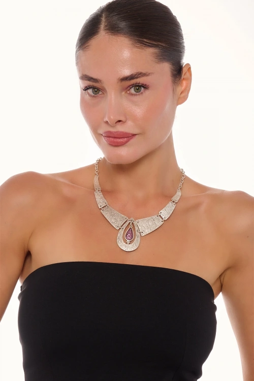 Kiraz Purple Enameled Silver Plated Necklace