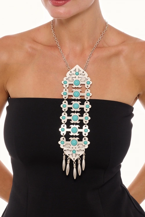 Kiraz Turquoise Stoned Silver Plated Necklace