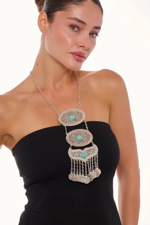 Kiraz Turquoise Stoned Silver Plated Necklace