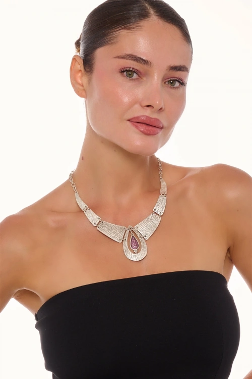 Kiraz Purple Enameled Silver Plated Necklace