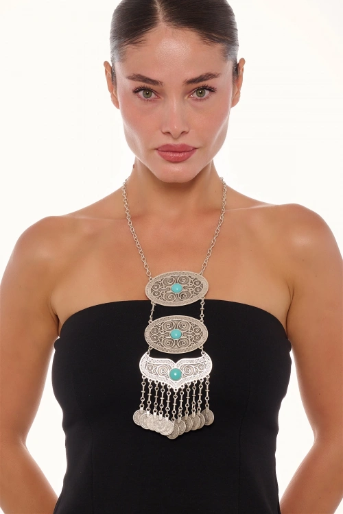 Kiraz Turquoise Stoned Silver Plated Necklace