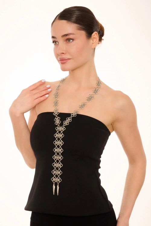 Kiraz Silver Plated Tie Necklace