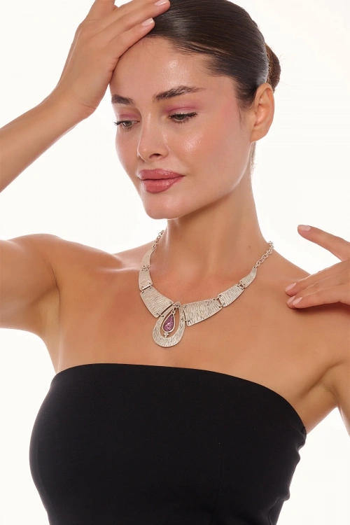 Kiraz Purple Enameled Silver Plated Necklace