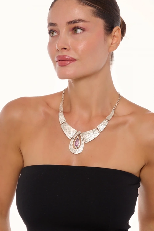 Kiraz Purple Enameled Silver Plated Necklace