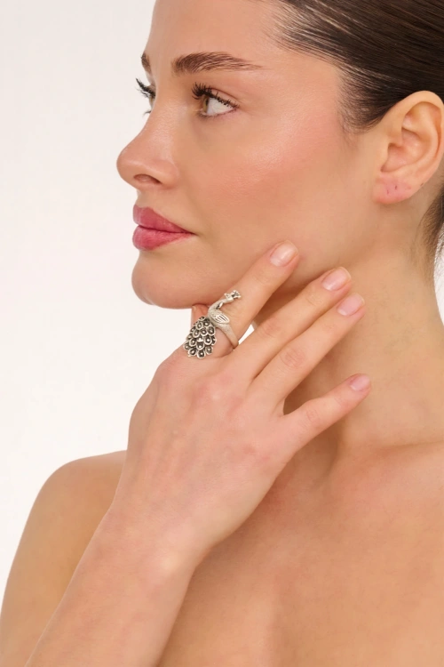 Kiraz Silver Plated Peacock Ring