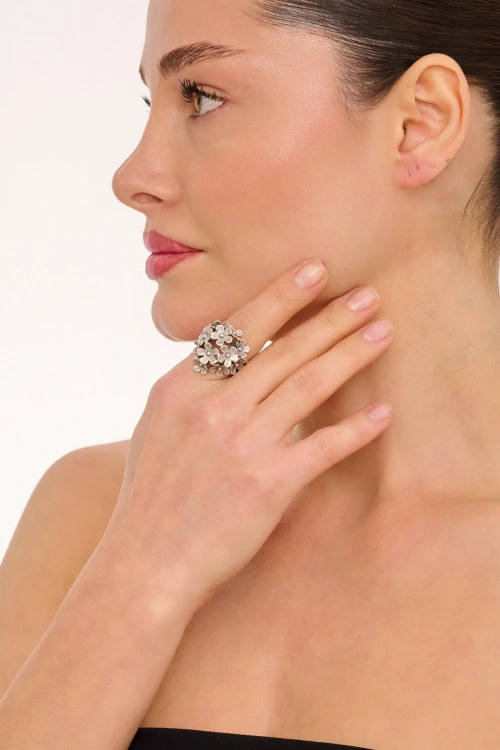 Kiraz Silver Plated Flower Ring