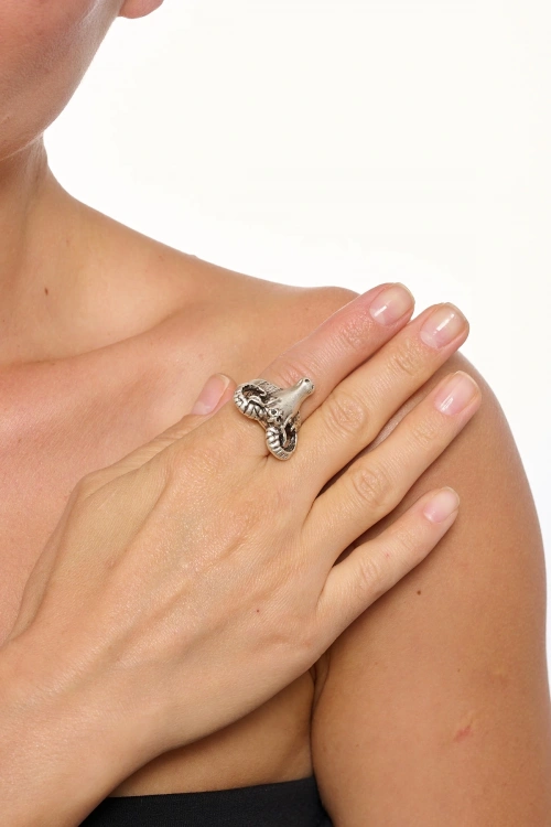Kiraz Silver Plated Ram Head Ring