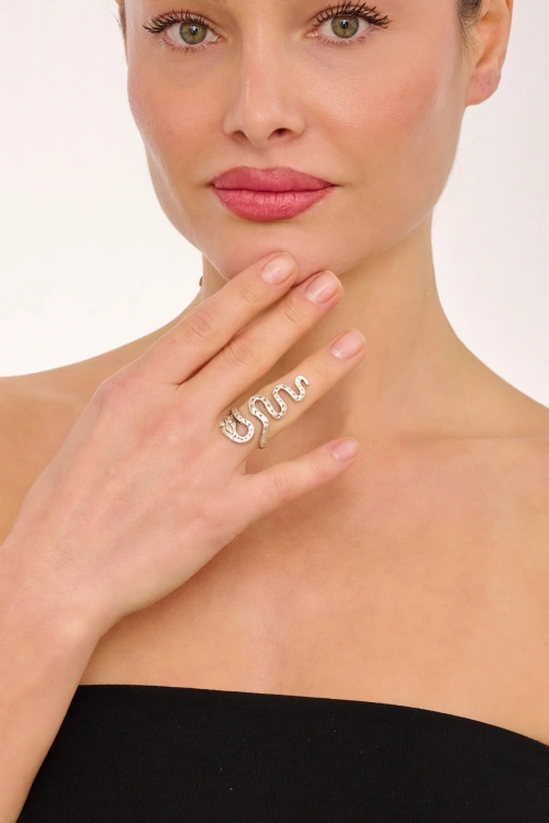 Kiraz Silver Plated Snake Ring