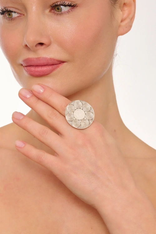 Kiraz Silver Plated Flower Ring