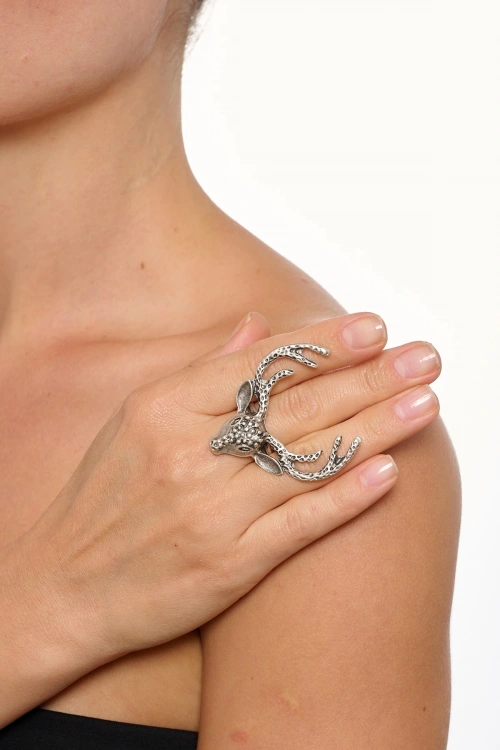 Kiraz Silver Plated Deer Head Ring
