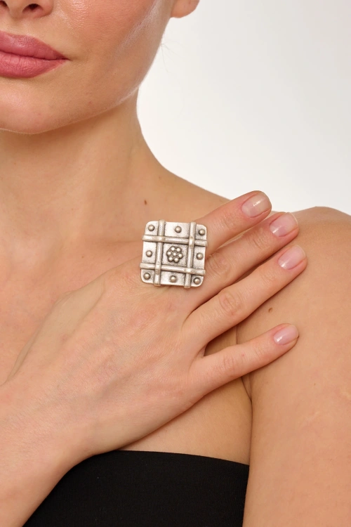 Kiraz Silver Plated Flower Ring