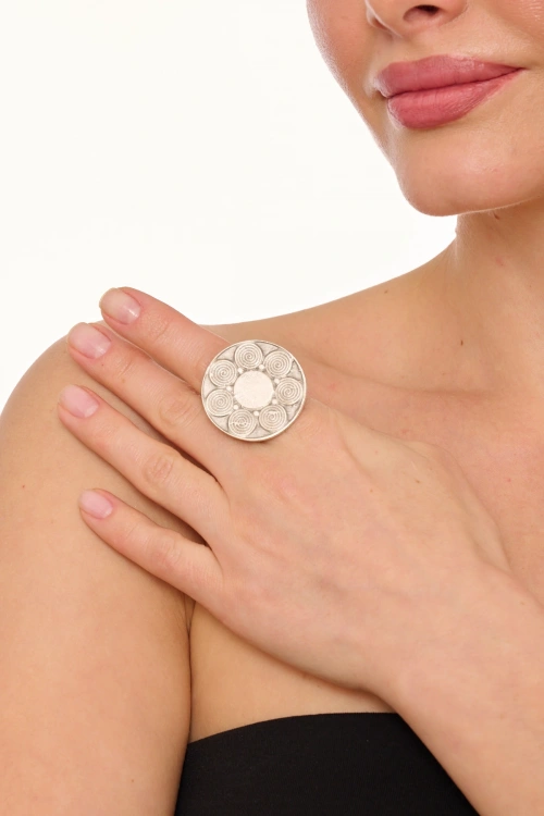 Kiraz Silver Plated Flower Ring