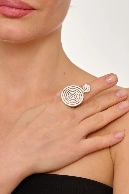 Kiraz Silver Plated Spiral Ring