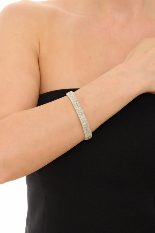 Kiraz Silver Plated Striped Bracelet