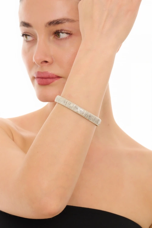 Kiraz Silver Plated Striped Bracelet