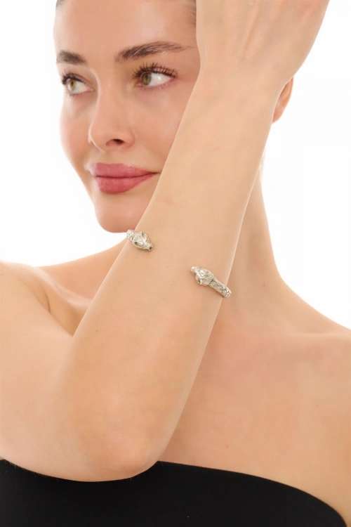 Kiraz Silver Plated Tiger Head Bracelet