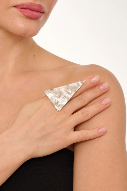 Kiraz Silver Plated Triangle Ring