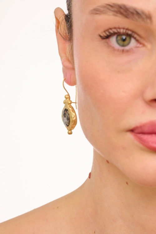 Kiraz Smoked Crystal Stoned Gold Plated Earring