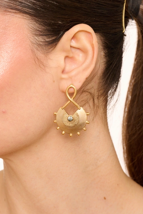 Kiraz Smoked Crystal Stoned Gold Plated Earring