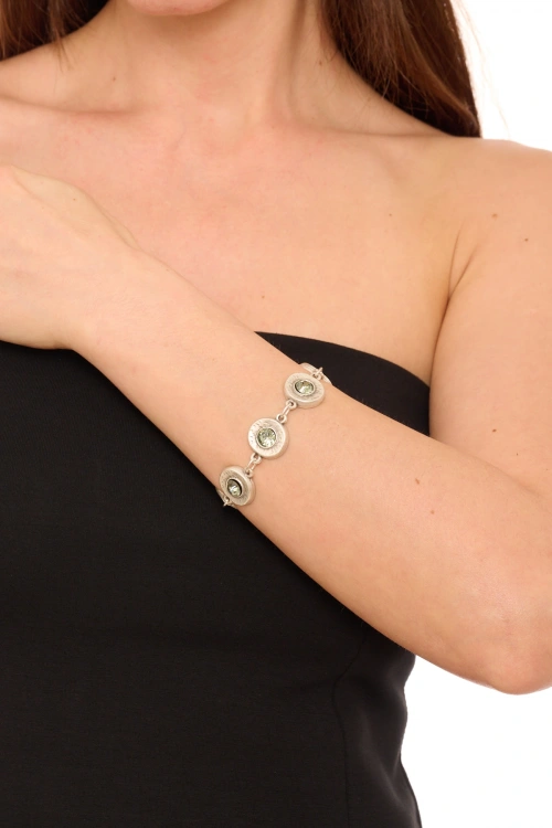 Kiraz Smoked Crystal Stoned Silver Plated Bracelet