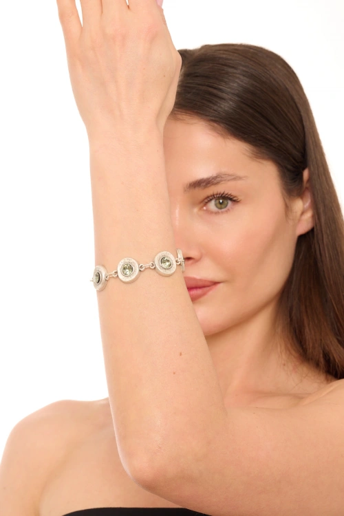 Kiraz Smoked Crystal Stoned Silver Plated Bracelet