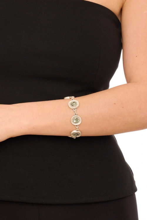 Kiraz Smoked Crystal Stoned Silver Plated Bracelet