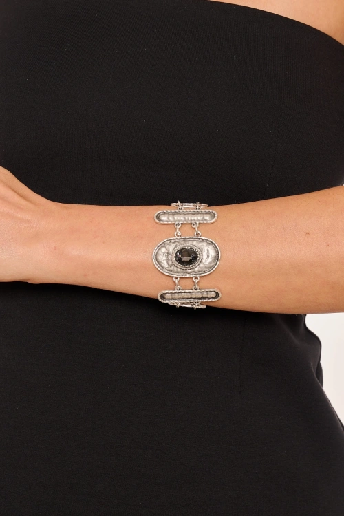 Kiraz Smoked Crystal Stoned Silver Plated Bracelet