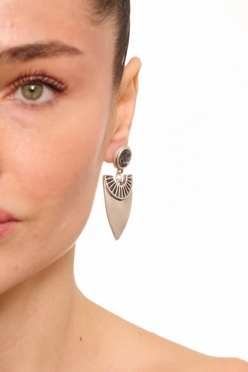 Kiraz Smoked Crystal Stoned Silver Plated Earring