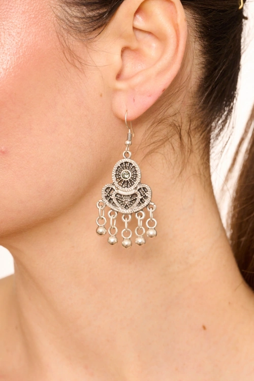 Kiraz Smoked Crystal Stoned Silver Plated Earring