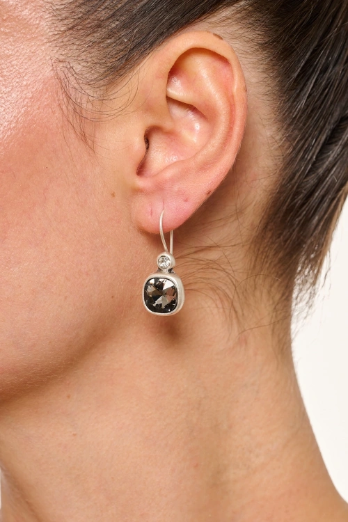 Kiraz Smoked Crystal Stoned Silver Plated Earring