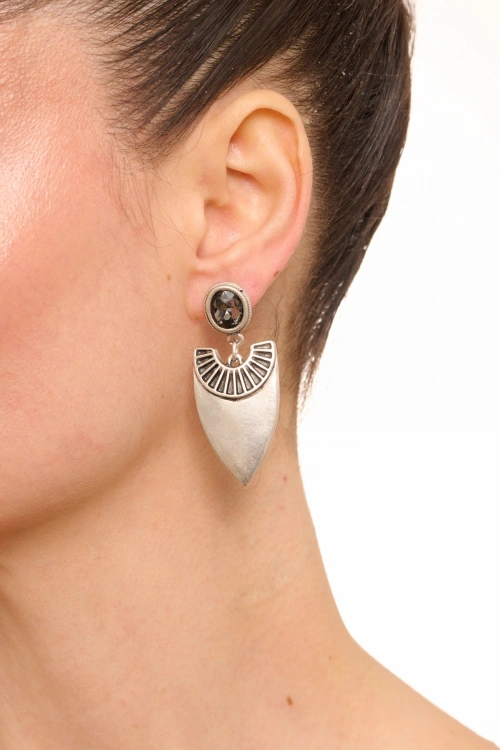 Kiraz Smoked Crystal Stoned Silver Plated Earring