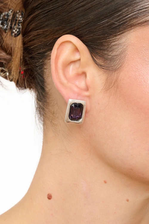 Kiraz Purple Crystal Stoned Silver Plated Earring