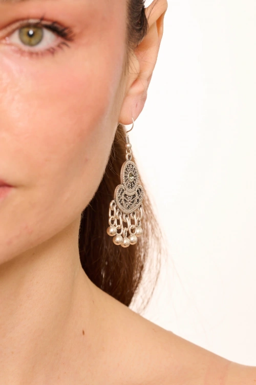 Kiraz Smoked Crystal Stoned Silver Plated Earring
