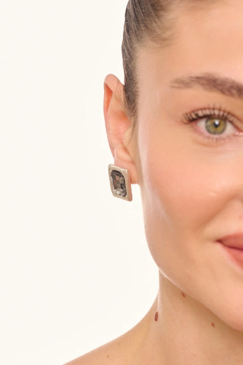 Kiraz Smoked Crystal Stoned Silver Plated Earring