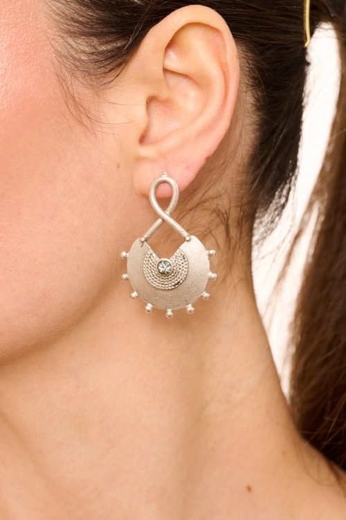 Kiraz Smoked Crystal Stoned Silver Plated Earring