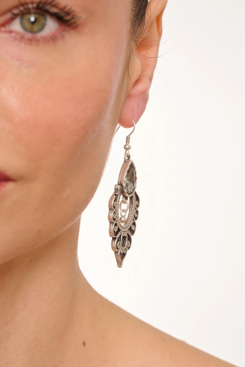 Kiraz Smoked Crystal Stoned Silver Plated Earring